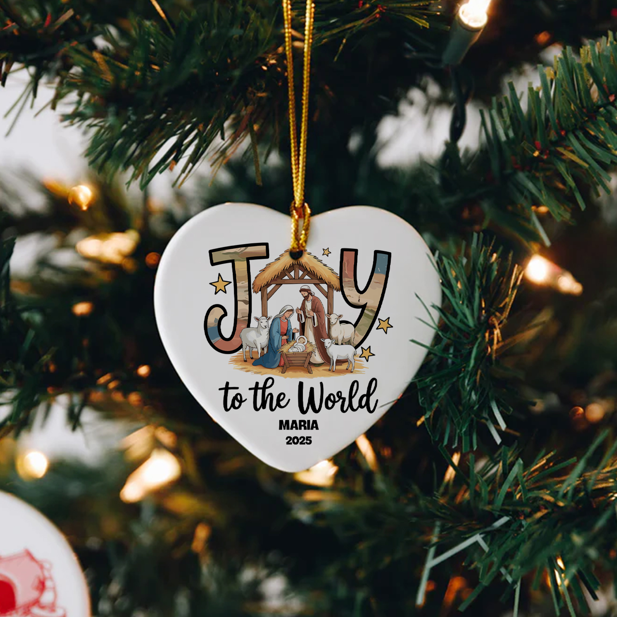 Joy to the World Nativity Scene Christmas Ornament, Personalized Christian Ornament 2025, Religious Holiday Decoration, Xmas Tree Decor DCLAF32